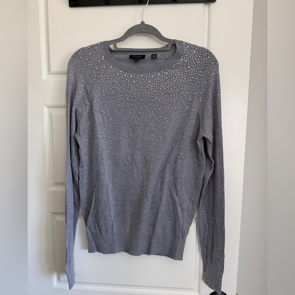 Ted Baker Cotton Cashmere Blend Elegant Gray Crew Neck Sweater